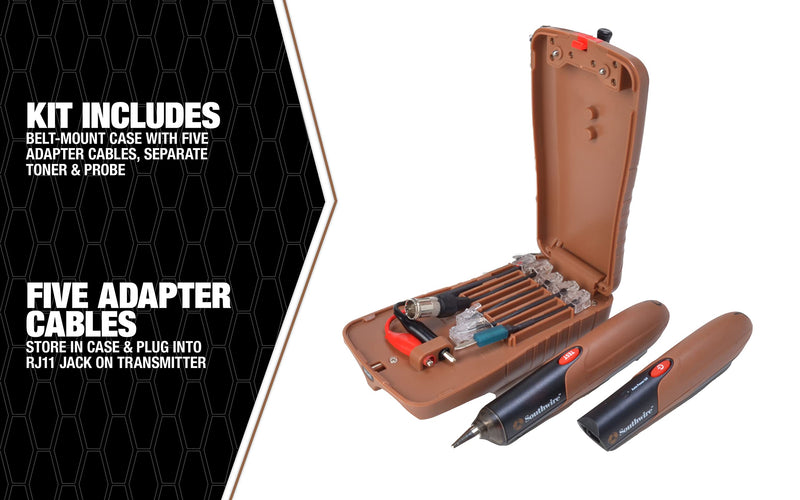 Southwire Contractor Tone Probe Kit - Fast Cable Tracing Behind Walls - On-Board Test Lead Storage - Flashlight - Signal Strength Indicator - Nylon Case