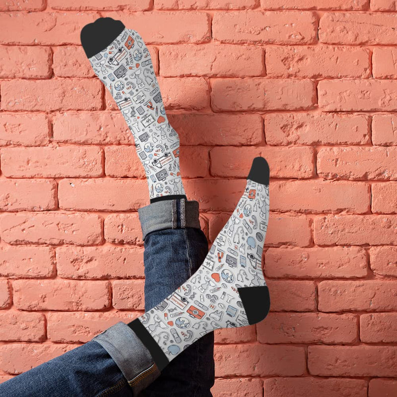 AOYEGO Medical Funny Socks Red Grey Blue Care Hospital Novelty Casual Crew Socks Contrast Color Design for Women Men Gift Medical Pattern