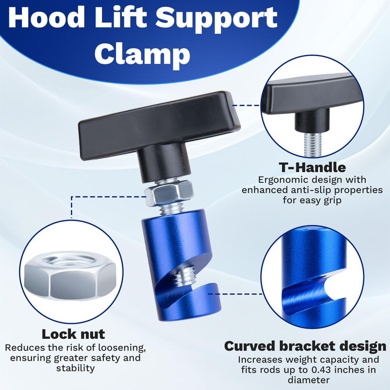 2 PCS Car Hood Prop Struts Clamp, Hood Strut Clamp, Car Lift Support Retaining Clip, 0.43 Inch Hood Lift Support Clip for Car, Automotive Tools for Tailgate Hatch Car Trunk (Blue) 2 Pcs Blue