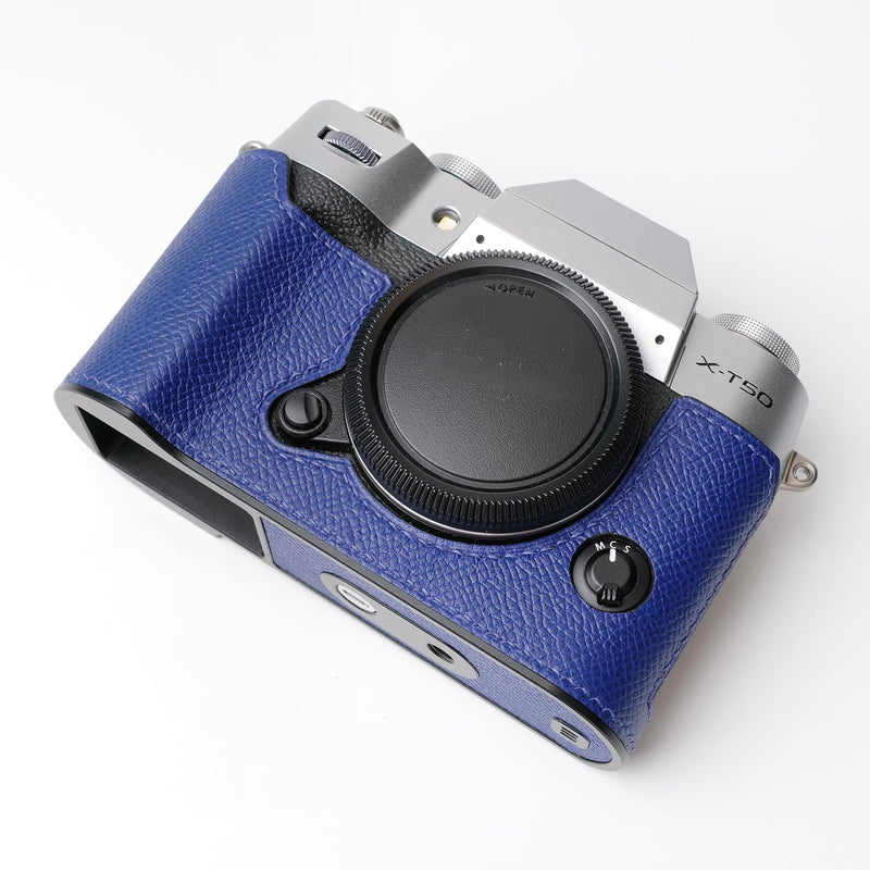 Iborrys Camera Genuine Leather Half Case ，Compatible with FUJIFILM Fuji X-T50 XT50 ， Made by Hand - Top Layer Cowhide Body + Metal Base Plate 2-in-1 Design (BlueA) BlueA