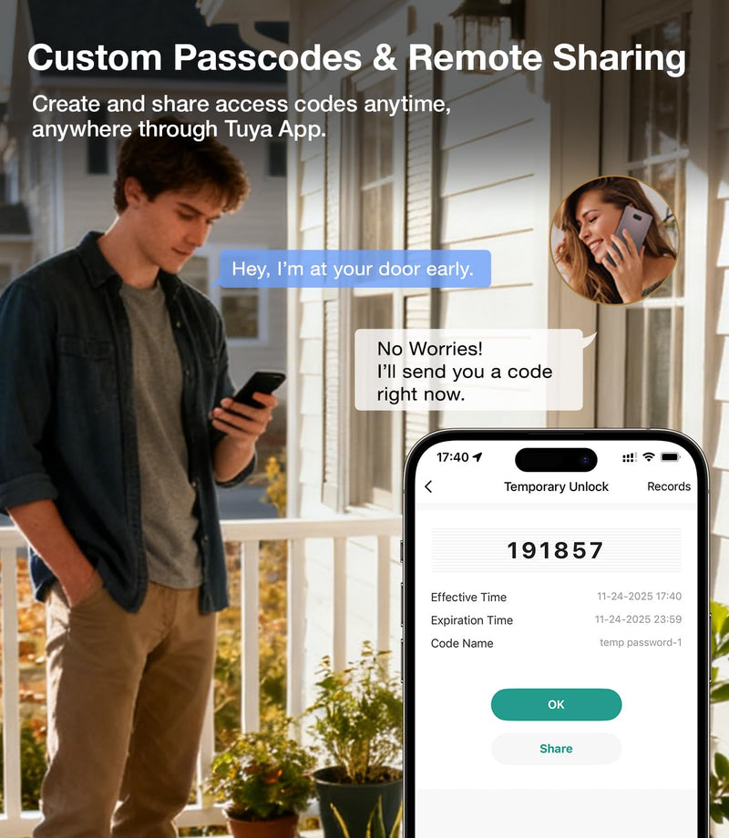 Fingerprint Door Lock, Smart Door Knob with Keypad Keyless Entry, Biometric Door Lock with App Control & Passcode, 4-in-1 Electronic Door Handle for Bedroom, Office, Apartment, Hotel – Modern Design 6 Key Cards