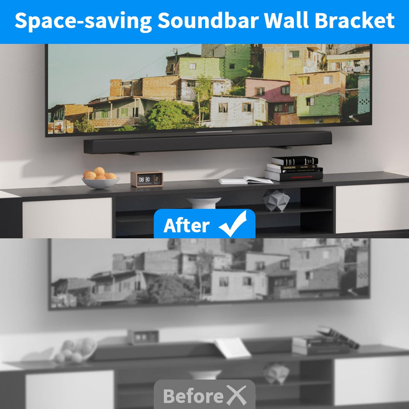 suptek Universal Soundbar Wall Mount Shelf – Wall Mount Bracket for Sony, Samsung, Vizio, LG, Sonos Sound Bars – Under TV Mounting, Space-Saving Design (SBR001GDLB) Black 6.9"