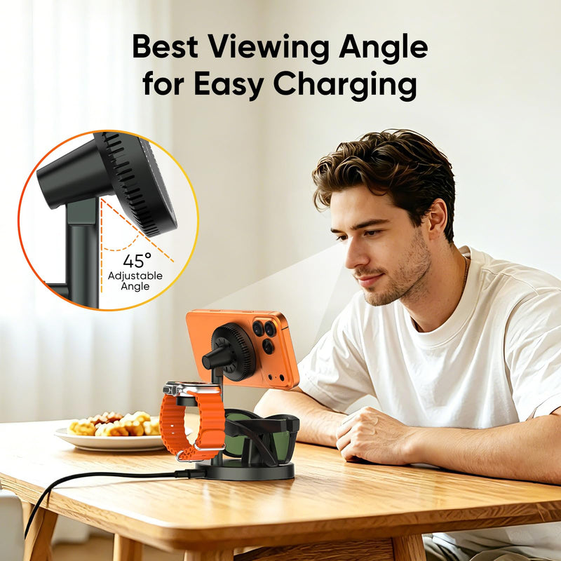 3 in 1 Fast Charging Station for RayBan Meta Gen1/2, Oakley Meta HSTN, Charger for iPhone17/16/15/14/13/12, for Apple Watch Ultra/Ultra 2/ Ultra 3/SE/S1 to S11