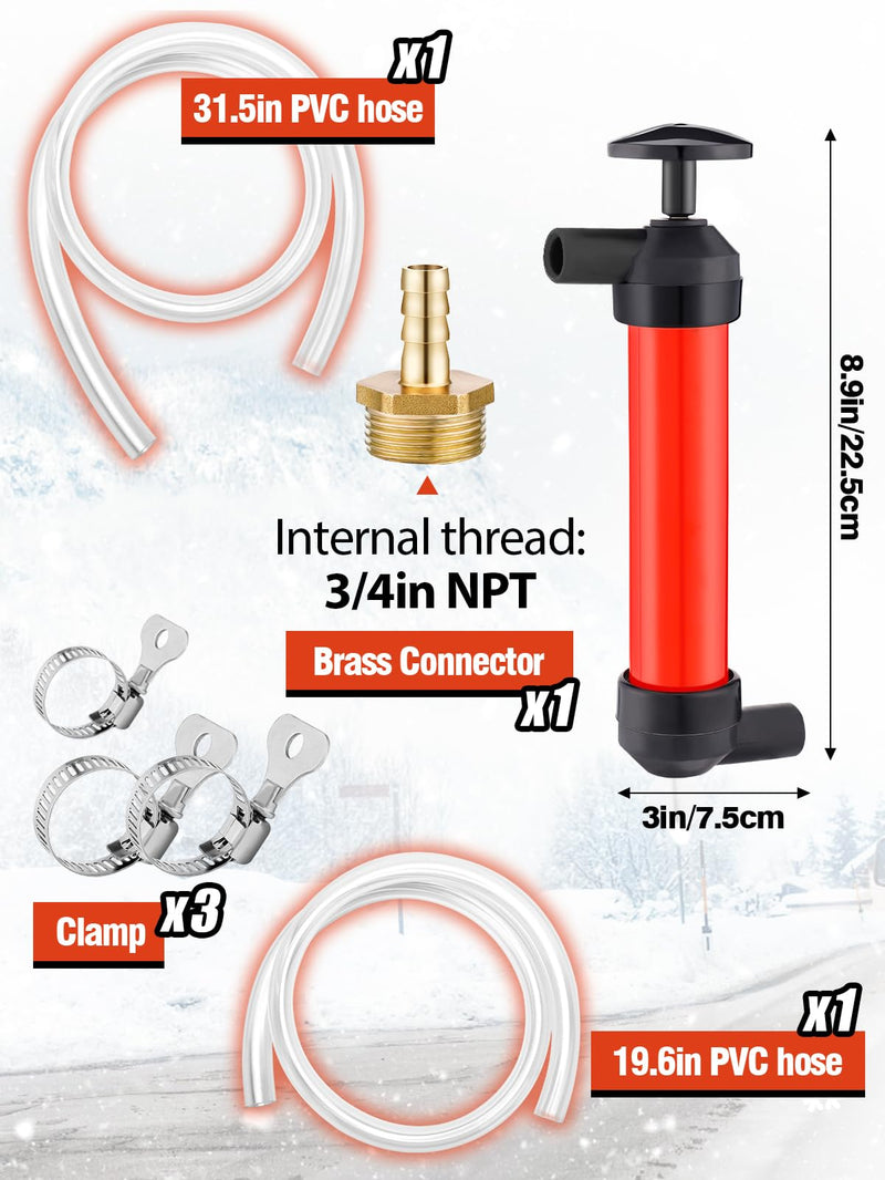 MADHOLLY Hand Fuel Pump Kit - RV Antifreeze Transfer Pump for Camper Trailer with 3 Clamps Leak-proof to Make Winterizing Easier, Siphon Water System for Oil and Liquids