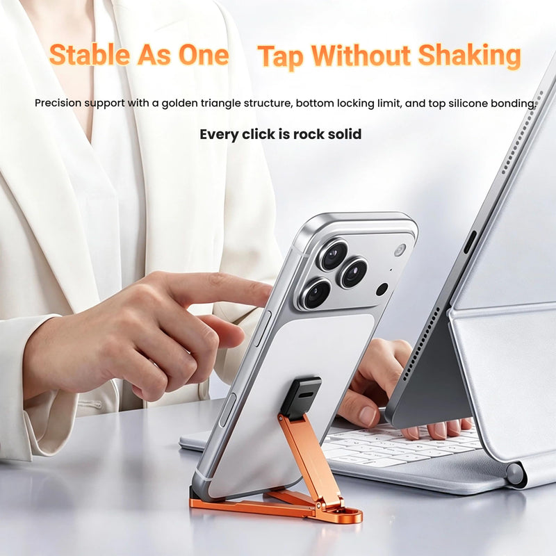 Aluminum Alloy Mini Desktop Cell Phone Holder,Foldable Keychain Phone Holder Portable Hands-Free Travel Phone Holder, Adjustable Angle Vertical and Horizontal,For All Phones,Offices,Travel (Orange) Orange