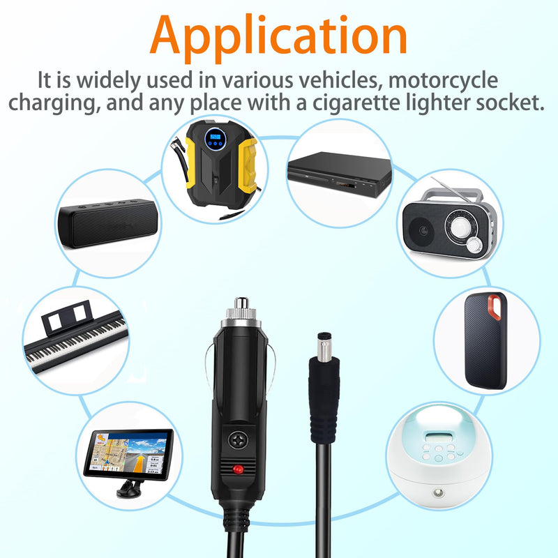 16.4FT DC 5.5mm x 2.1mm Car Charger Power Supply Cord, 16AWG DC5521 Car Cigarette Lighter Extension Power Supply Adapter Cable for Cars, Trucks, Buses and Ships, Etc (16.4 FT, DC5521) 16.4 FT, DC5521