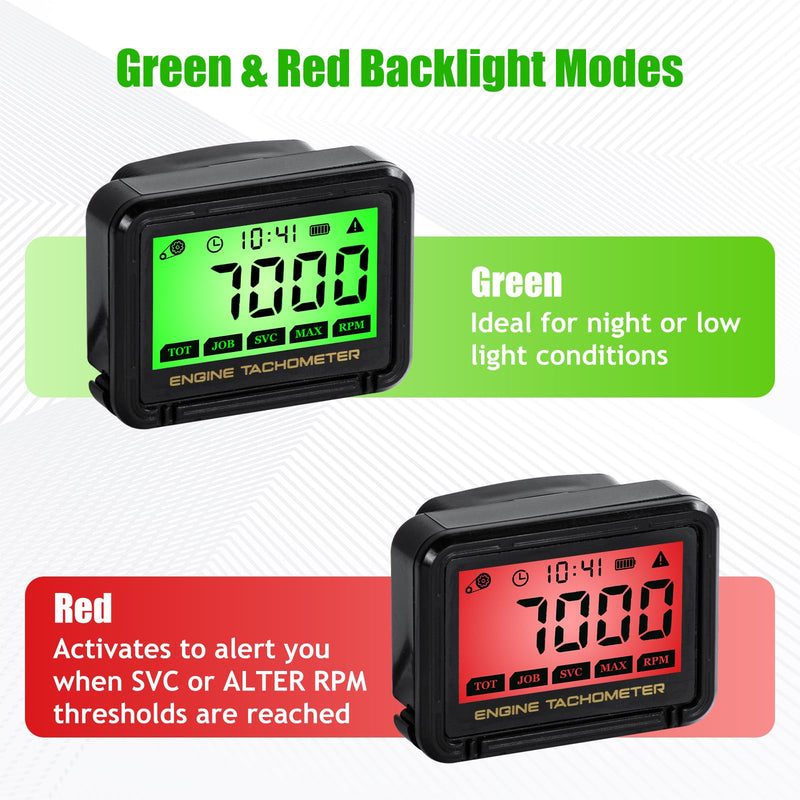 Digital Tachometer Hour Meter with RPM Alarm,IPX68 Waterproof Small Engine Tachometer,Replaceable Battery,Inductive RPM Gauge for Motorcycle,Chainsaw,Mower,ATV,Marine