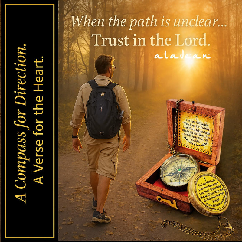 ALADEAN Religious Christian Gift Compass - The Lord Will Guide | Uplifting Baptism Gift - Communion 2025 Graduation 2026 Confirmation Gifts #1 Lord Will Guide You
