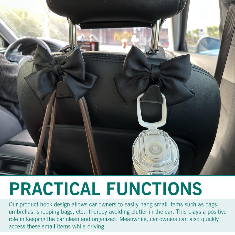 2PCS Car Seat Headrest Hooks, Car Purse Hook for Car, Cute Bow Car Rear Seat Storage Hooks, Interior Decorating Accessories for Purses, Bags, Umbrellas (Black) Black