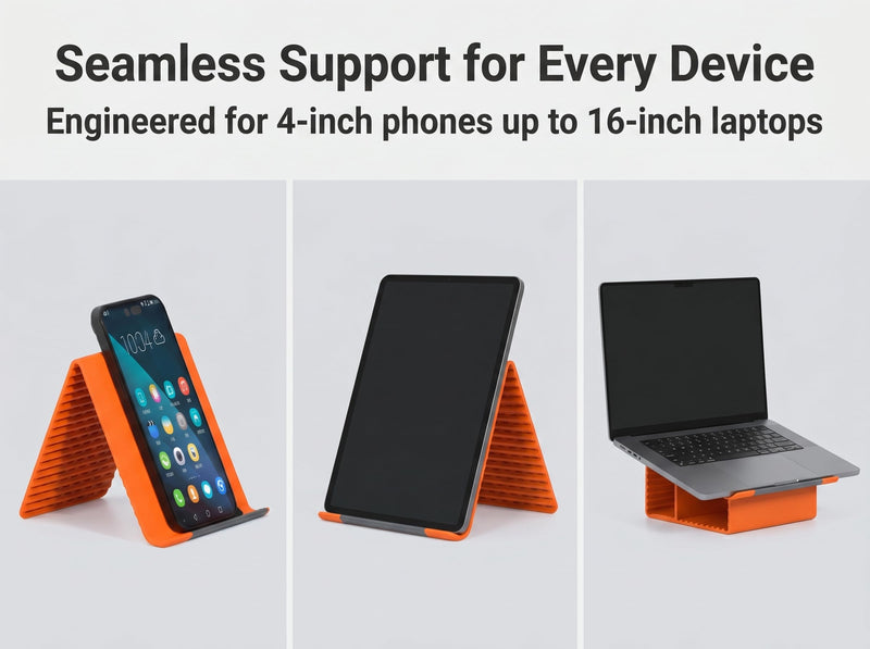 Flexible Silicone Phone Stand, Foldable Portable Tablet Holder, Anti-Slip Multi-Angle Desk Stand for iPhone and iPad, Orange, 1 Pack