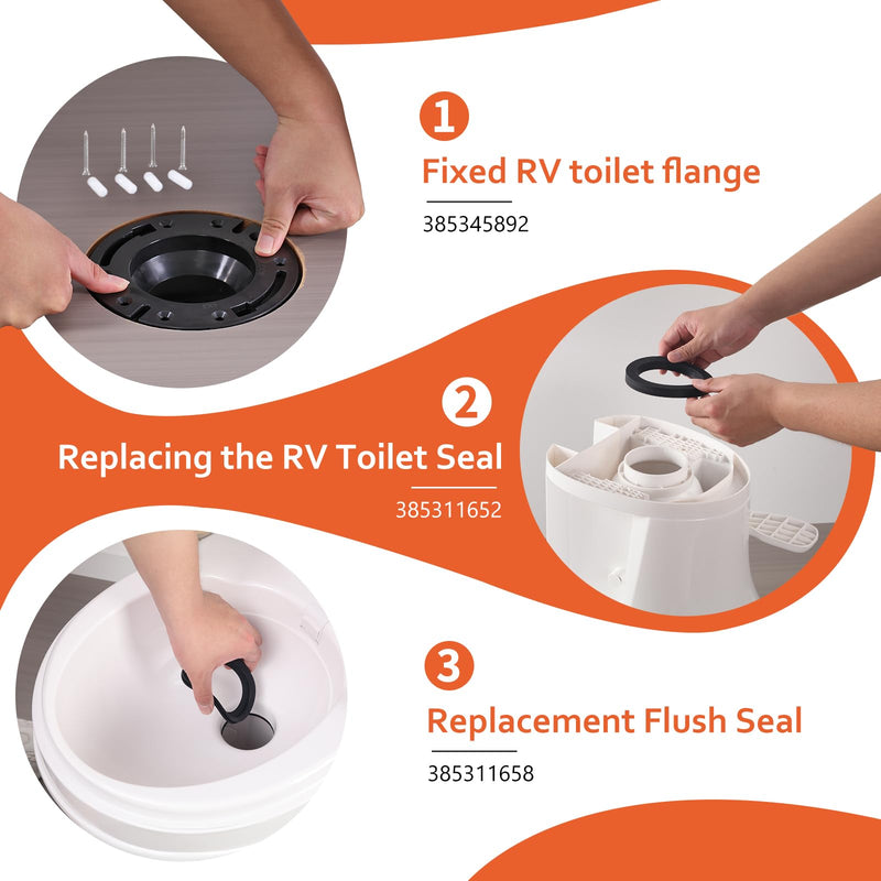 RV Toilet Seal and RV Toilet Flange Kit, Designed for RV 300/310/320 Toilets, Replaces 385345892 RV Floor Flange and 385311658 Flush Seal and 385311652 Base Seal, 3 in 1 Combo Kit - Black 3-in-1 Flange Kit