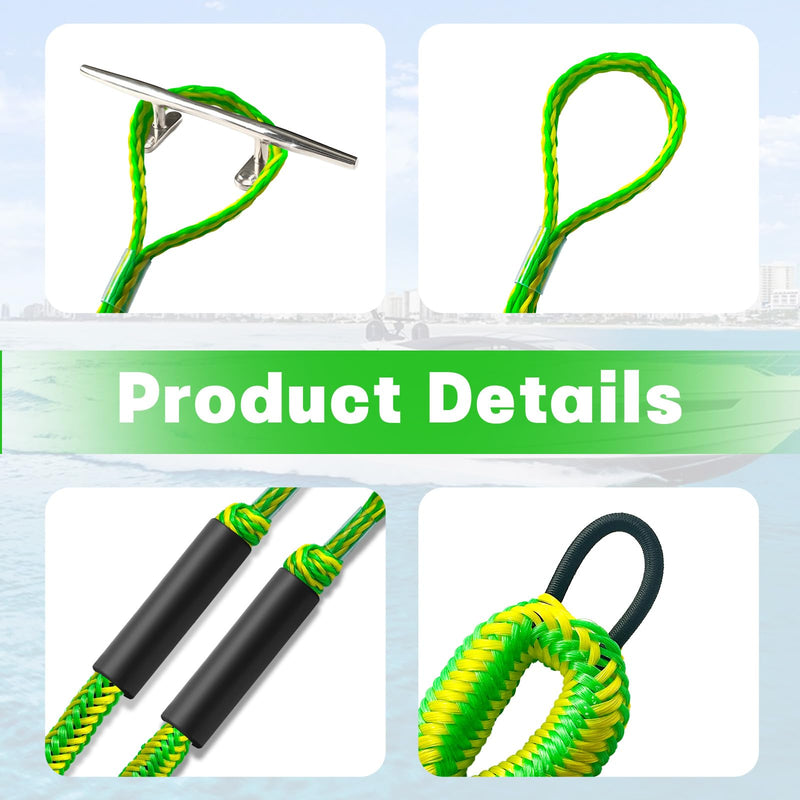 Boat Bungee Dock Lines Bungee Dock Lines for Boats Mooring Rope Bungee Cord Docking String Shock Bungee Docking Ropes for Boat Kayak, Jet Ski, Pontoon, Canoe, Power Boat WaveRunner Green (4X) green-4P