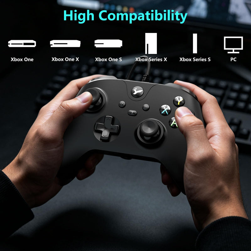 YAEYE Wired Controller for Xbox One, Enhanced Gaming Controller Compatible with Xbox Series X|S / PC Windows 10/11, Plug-and-Play with Dual Vibration Motors 3.5mm Headset Jack, 7.2ft Long USB Cable - Black