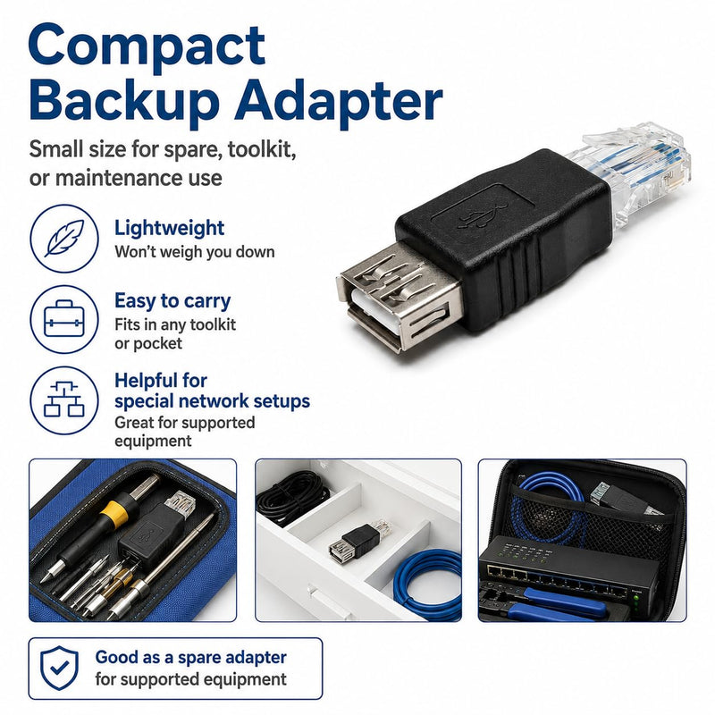 USB-A Female to RJ45 Male Passive Adapter Connector, 8P8C LAN Plug for Select ADSL Modem, Router and Network-Enabled Surveillance Device, Not a USB Network Adapter