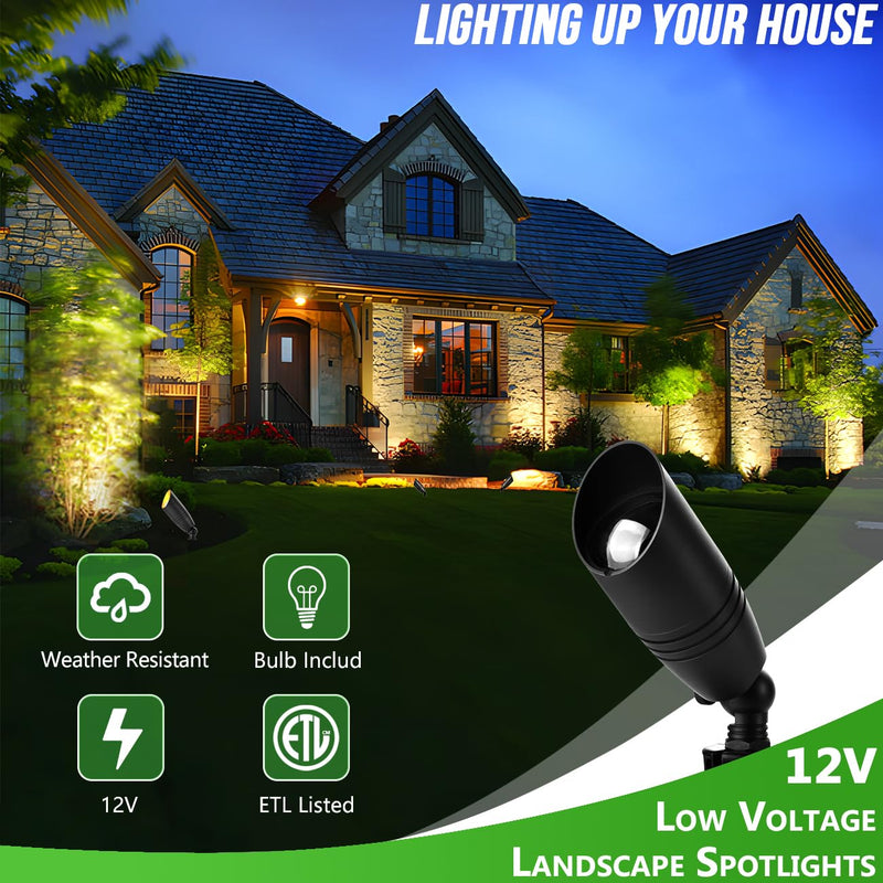 wowlite Landscape Spotlights Outdoor, 12V Low Voltage Landscape Lighting Fixture with 5W MR16 LED Bulb, Black Aluminum Yard Directional Uplights Waterproof for House Trees Patio Matte Black 03 1 Pack