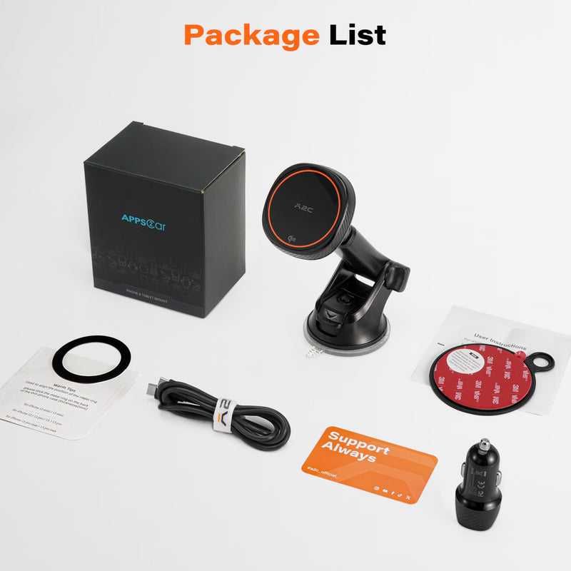 APPS2Car Magnetic Car Phone Mount - Designed Only for MagSafe iPhone 17-12 Series, Orange/Black Data Cable (Random)