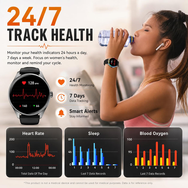 Smart Watches for Men Women, 1.43" AMOLED Display, 7-Day Battery Life, 120+ Sport Modes with Heart Rate Sleep Monitor, Bluetooth Calling, IP68 Waterproof Fitness Watch for iPhone Android (Black) Black