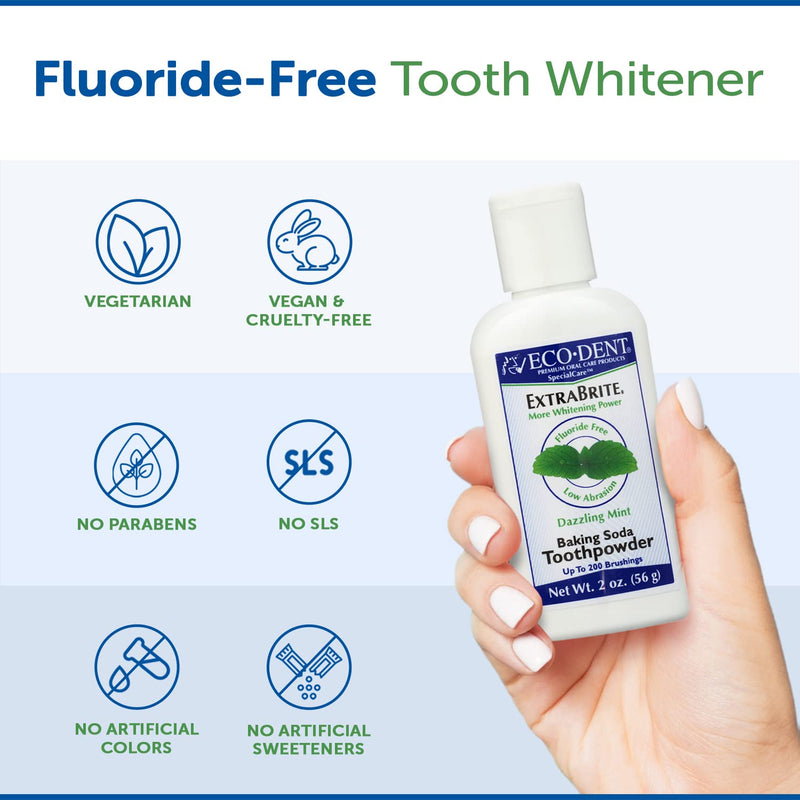 Eco-Dent ExtraBrite Baking Soda Toothpowder, Mint - Fluoride-Free Toothpaste Powder, SLS-Free Tooth Powder with Oxidizing Calcium Peroxide, Whitening Toothpaste Alternative, 2 Oz Ea (Pack of 3)