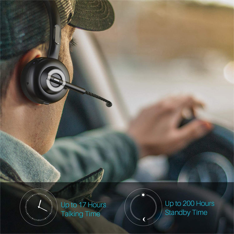 Wireless Headset,Trucker Bluetooth Headset with Mic,Noise Cancelling On Ear Bluetooth Headphones with Charging Base,Talk in Clarity Pro for Office Buiseness Home PC iPhone