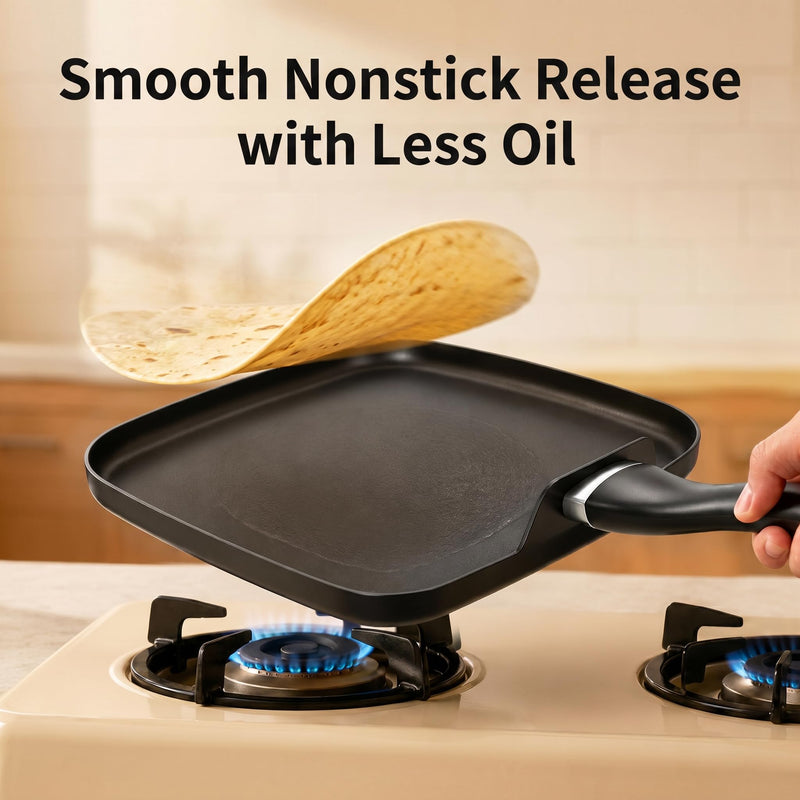 10 Inch Square Griddle Pan, Nonstick Grill Pan for Cooking Eggs, Omelettes, and More, Griddle Cookware, PFOA Free 10" Grill Square Pan