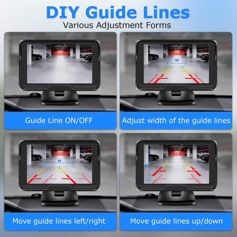 【Stable Image】 1080P Wireless Back Up Camera Systems for Car 5'' Backup Camera for Car 6 LED License Plate Rear View Reverse Camera Truck Trailer RV Pickup Minivan DIY Guide Lines Waterproof