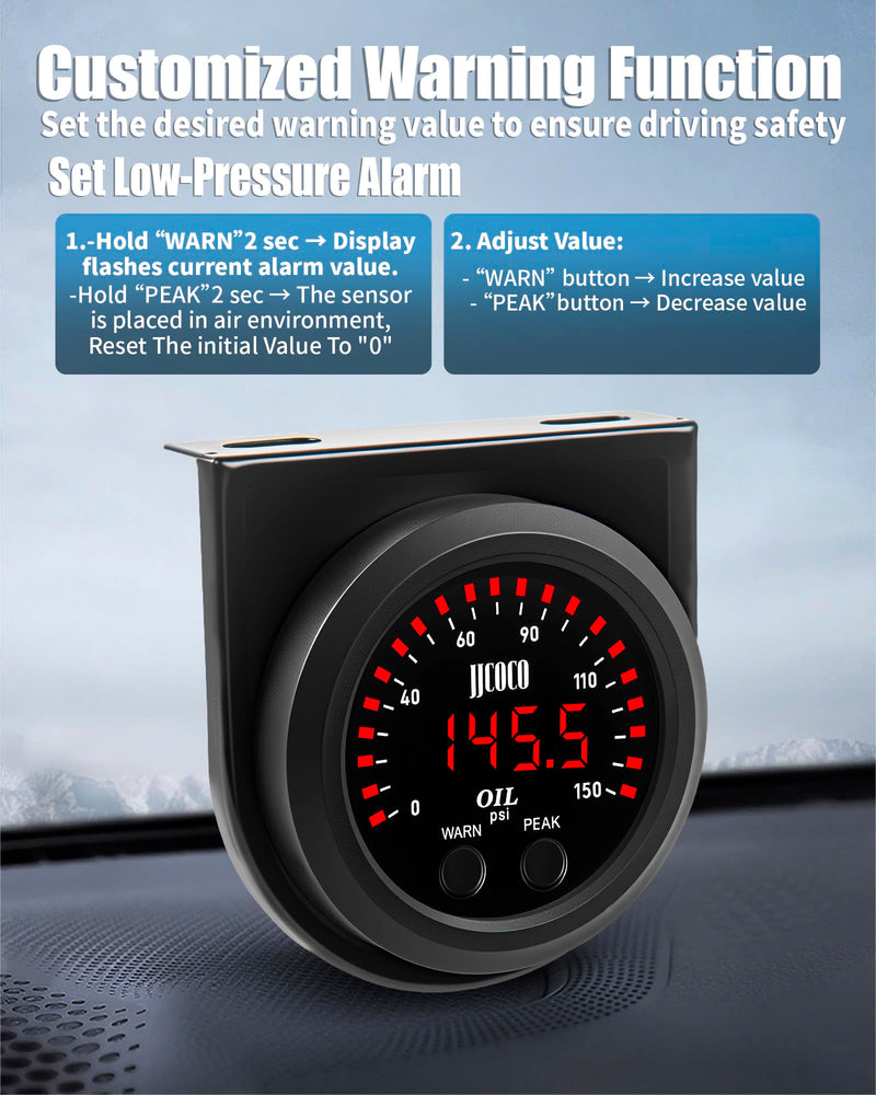 150PSI Oil Pressure Gauge Kit with 1/8NPT Electronic Sensor & Mounting Bracket 12V/24V DC Press Gauge Meter for Car Truck Vehicle Automotive 2-1/16" 52mm