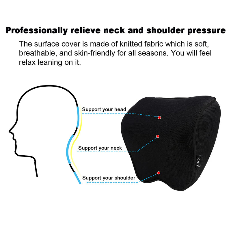 Crofy 2 Pack Car Neck Pillow, Softness Car Headrest Pillow for Driving with Adjustable Strap, 100% Memory Foam and Breathable Removable Cover, Comfortable Ergonomic Design (Black Side Rope) Black Side Rope