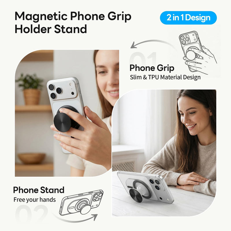 Grippopso for Magsafe Phone Grip, Magnetic Phone Grip Holder, Khaki | Magnetic Collapsible Expandible Mobile Phone Grips Stand Holder for iPhone 17 16 15 14 13 12 Series CD Pattern Transparent Khaki