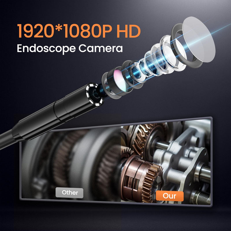 BlueSwan Borescope Camera with Light, 16.4ft Semi-Rigid Cord Snake IP67 Waterproof HD Endoscope Inspection Camera for Automotive Engine, Wall, Pickup Tool Set, Cool Gadgets, Birthday Gifts for Men Dad Built-in Screen