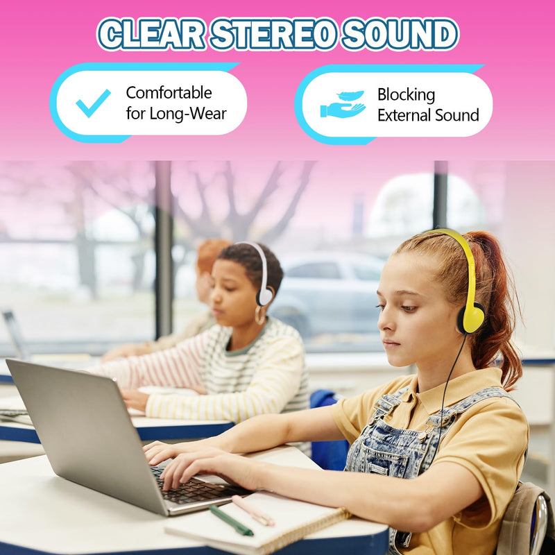 USB Type C Kids Headphones Bulk 5 Pack for School Classroom Students, On-Ear USB C Wired Headset Class Set Compatible with Chromebook Computer Laptop (HY857C,5 Mixed)