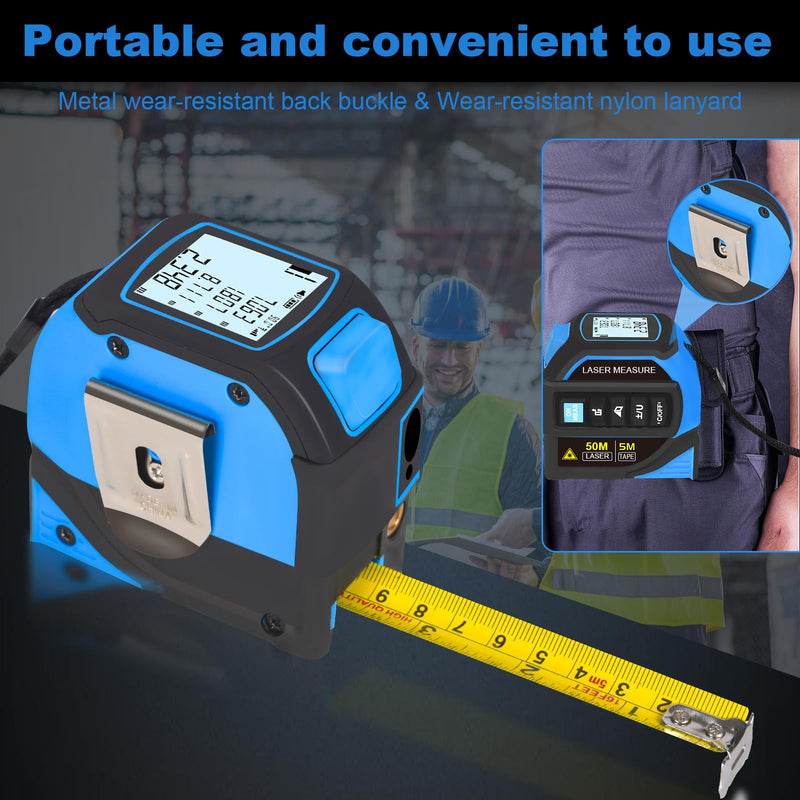 Menider 4-in-1 Laser Measure Tool - Digital LCD & Self-Locking, 196ft/60m Laser & 16ft/5m Tape, Cross Line & Dual-Axis Angle, Rechargeable for Pros
