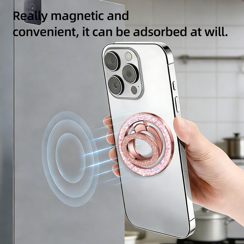 Bling Phone Ring Holder, Crystal Magnetic Phone for MagSafe Grip with 360° Rotating Adjustable Kickstand, Double Magnetic Ring Stand for iPhone 16/15/14/13/12 Series, Silver
