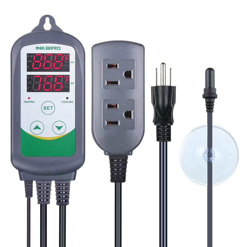Inkbird ITC308S Temperature Controller for Aquarium with Submersible Probe, Heating Cooling Outlets Thermostat for Heater and Cooling Fans