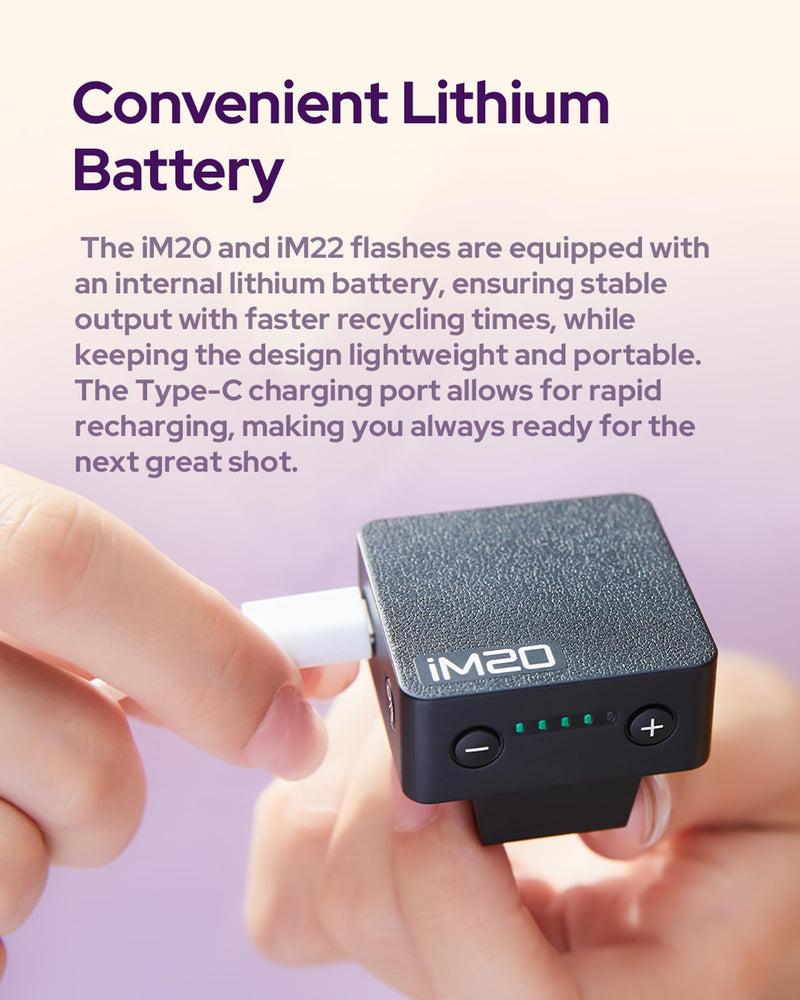 Godox iM20 iFlash Camera Flash and Lightweight Portability Single-Contact Hotshoe Lithium Battery Type-C Charging 440 Full-Power Flashes