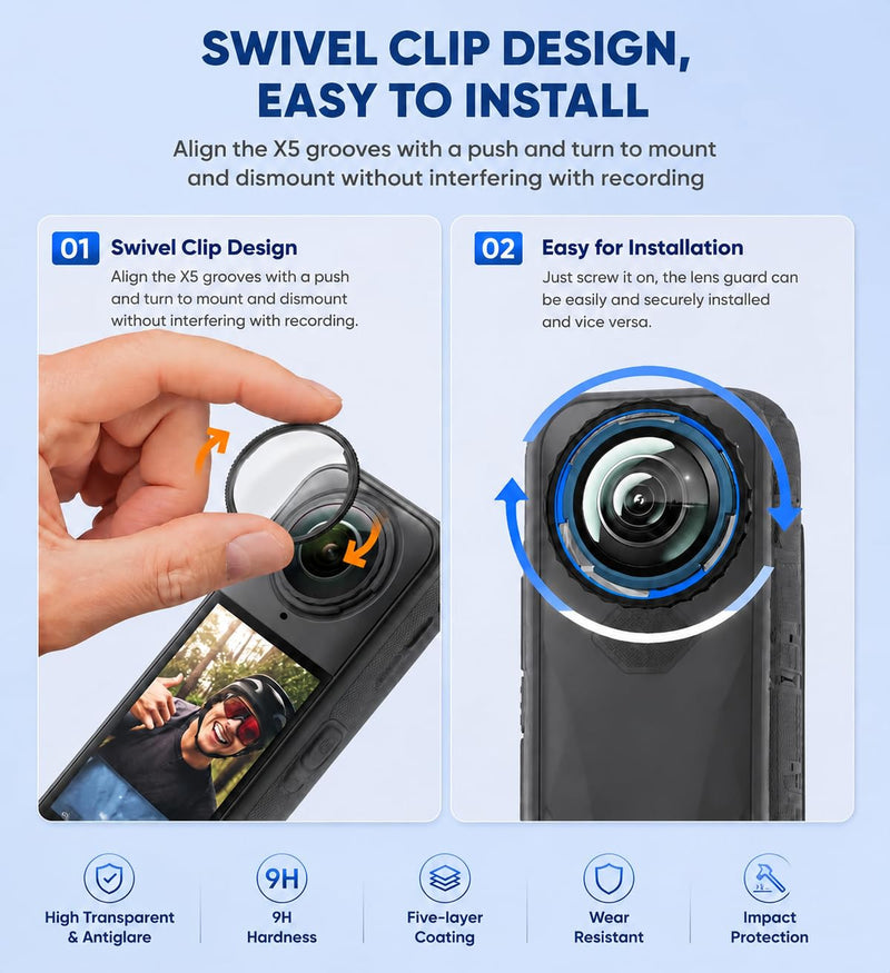 Lens Guards & Screen Protector for Insta 360 X5 | High Transparency Tempered Optical Glass Lens Protector Cover,9H Hard Anti-Scratch