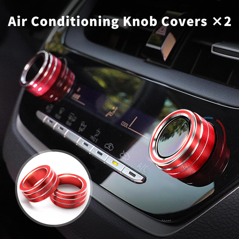 for 2020-2025 2026 Toyota Corolla & 2022-2025 2026 Corolla Cross Accessories, 4pcs Aluminum Alloy Knob Cover Trim Set - Rearview Mirror Switch, AC & Push Start (Red) Red