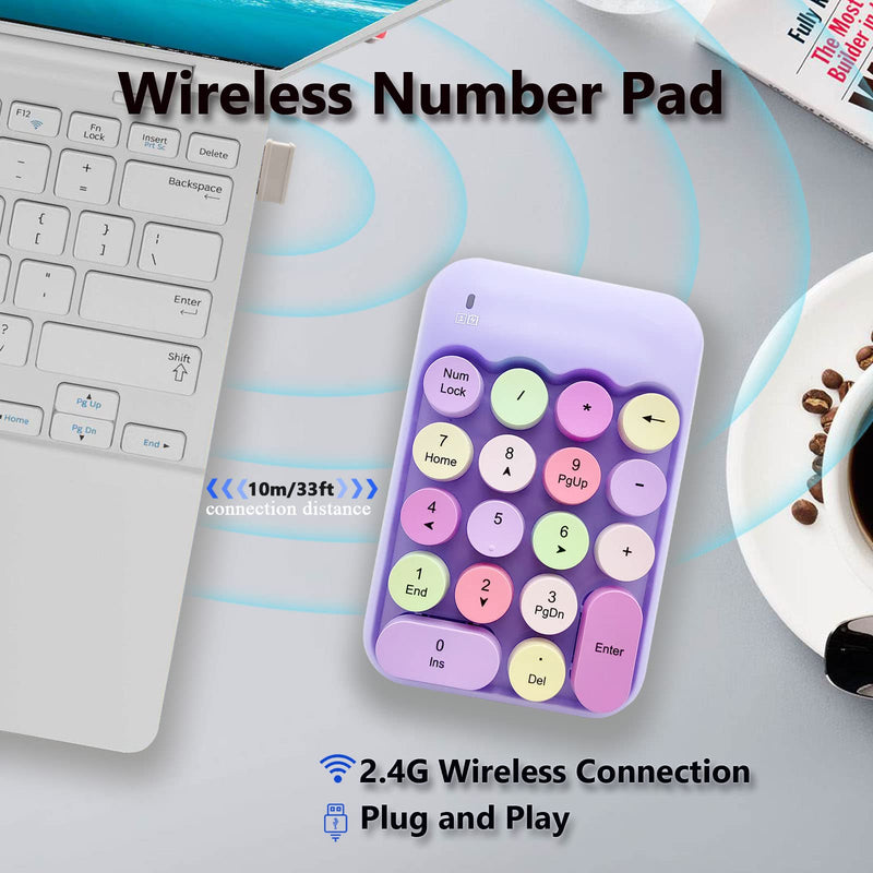 Wireless Number Pad, Ergonomic Cute Colorful Retro Mini Portable Numer ...