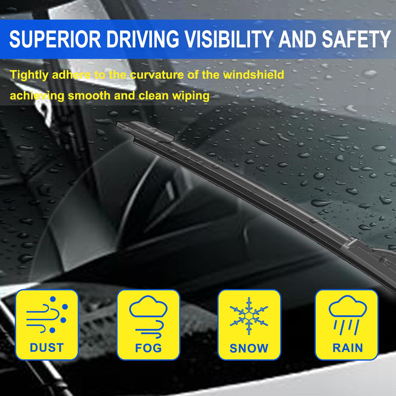 OEM Quality 26" + 16" Premium All-Seasons Durable Stable and Quiet Windshield Wiper Blades-J Hook Wipers(Set of 2) 26"+16"(Pair for Front Windshield)