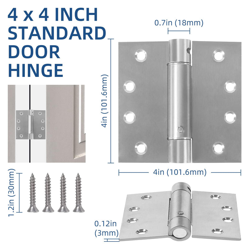 3 Pack Self Closing Door Hinges, 4 Inch Spring Loaded Hinges Adjustable Tension Spring Hinges with Square Corners, Heavy-Duty Door Hardware for Commercial and Residential Doors, Brushed Nickel 3