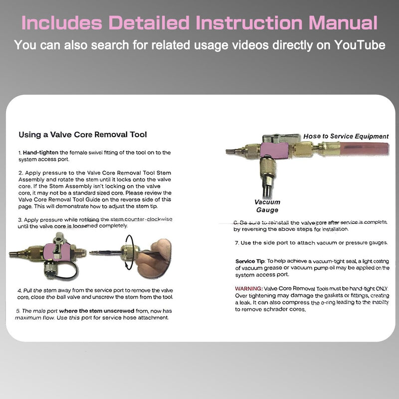 Valve Core Removal Tool for HVAC – Mega Flow Vacuum Rated, 5/16" System Connection for Home AC Appliance, Compatible with R22 R410A R134a, Essential HVAC Tools