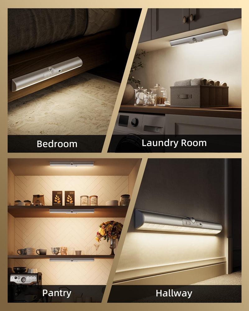 EZVALO 15in Closet Lights with Rotatable Motion Sensor, Rechargeable Under Cabinet Lighting, No-Glare Curved Design, 3 Color Temps & Dimmable LED Lights for Pantry, Wardrobe, Shelf 2Pack 15inch