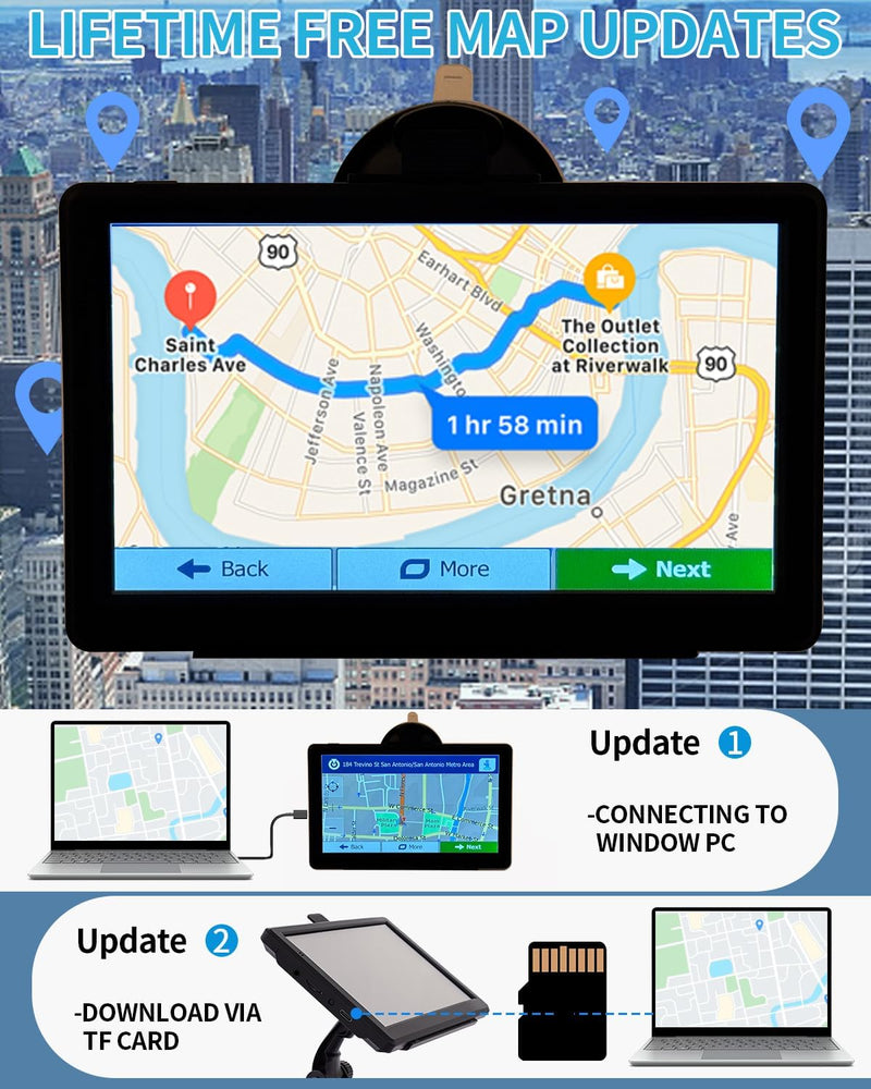 GPS Navigator for Car, 7 Inch Touchscreen, Free Lifetime Updates | Car GPS Navigation, 2026 Maps, Turn-by-Turn Voice Guidance, Speed & Red Light Warning, Truck and RV Routing Black
