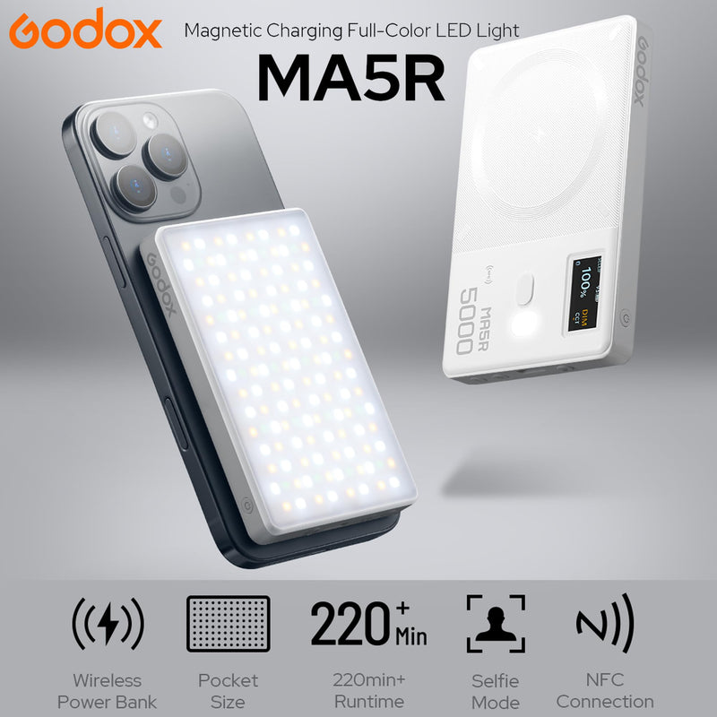 GODOX MA5R RGB LED Phone Light,Magnetic Charging Full-Color Mini On Camera Video Lights,Selfie Lighting for Photography/TikTok/Vlog/Video Red