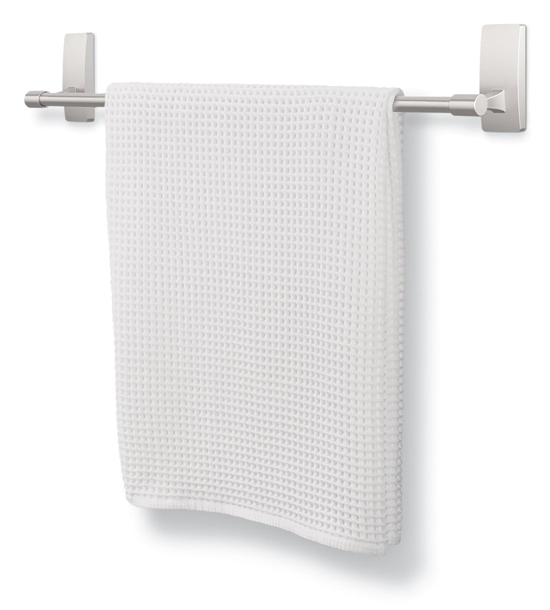 Command Bath Satin Nickel Towel Bar with Water Resistant Command Strips, Bathroom Organizer, 24 in Bar Length Holds up to 10 lbs