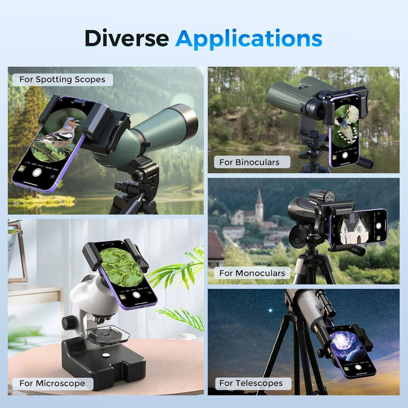 Telescope Phone Adapter, Upgraded Rotatable 360° Binocular Photo Adapter for Android & iPhone,Smartphone Holder Mount for Telescope,Monocular,Binocular,Spotting Scope,Microscope with Bluetooth Shutter