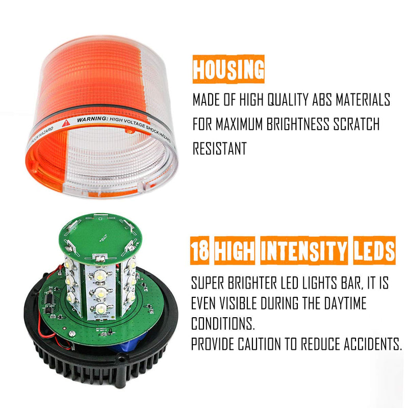 LE-JX Amber Wireless Rotating Beacon Orange Battery Led Strobe Warning Light Roof Top Plow Hazard Flash Emergency Mail Lights 12 V with Magnetic Base Mount and Rechargeable Plug (Yellow, 18 LED)