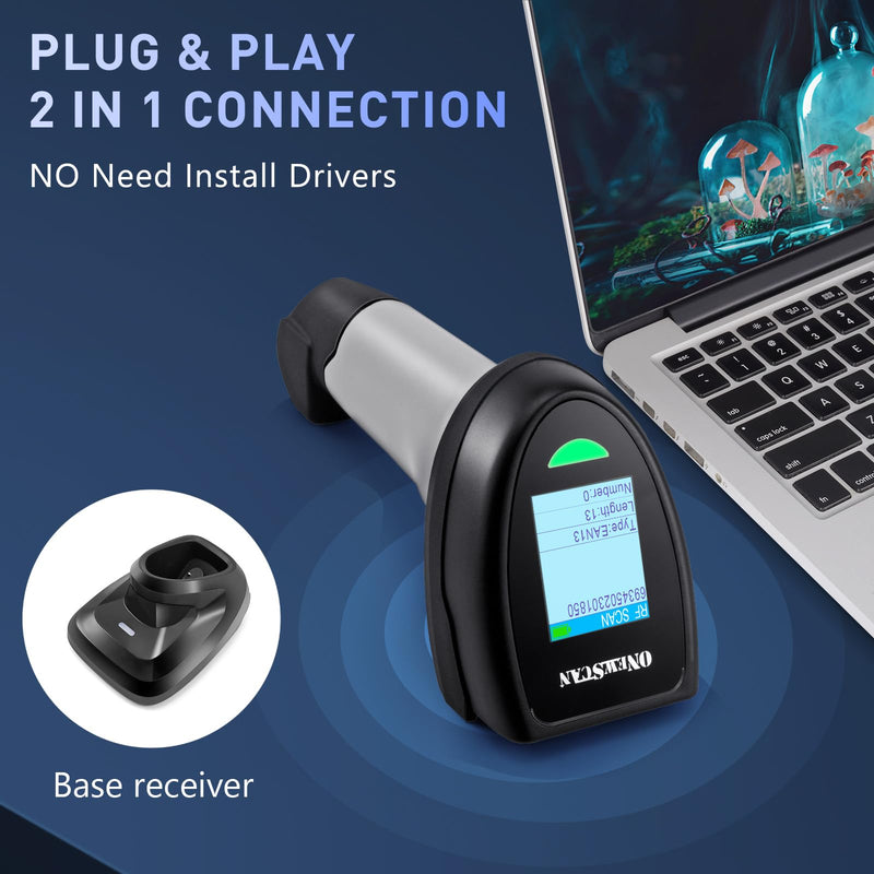 Barcode Scanner Wireless, QR Code Scanner Handheld Bar Code Scanners with Base 2 in 1 USB Wired Connection & 2.4G Wireless 1D&2D&PDF417 Data Matrix Automatic Barcode Reader NS-2206PT