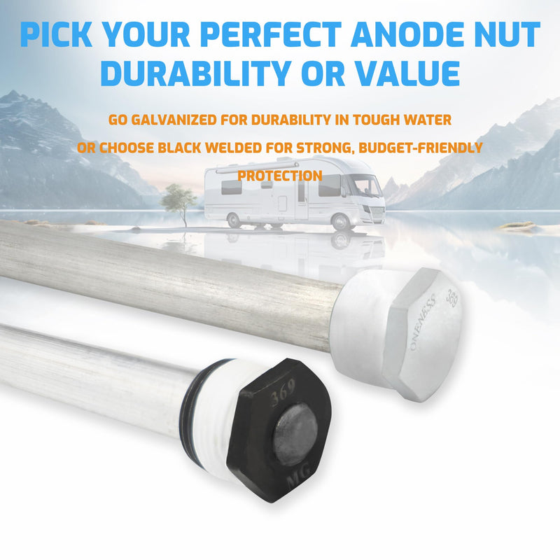 RV Water Heater Anode Rod - 2-Pack, 2 Years Warranty - 9.25" x 3/4" NPT - Premium Magnesium Rod for Hot Water Heater, Long-Lasting Protection Suburban for RV Suburban Black Steel 2 Pack