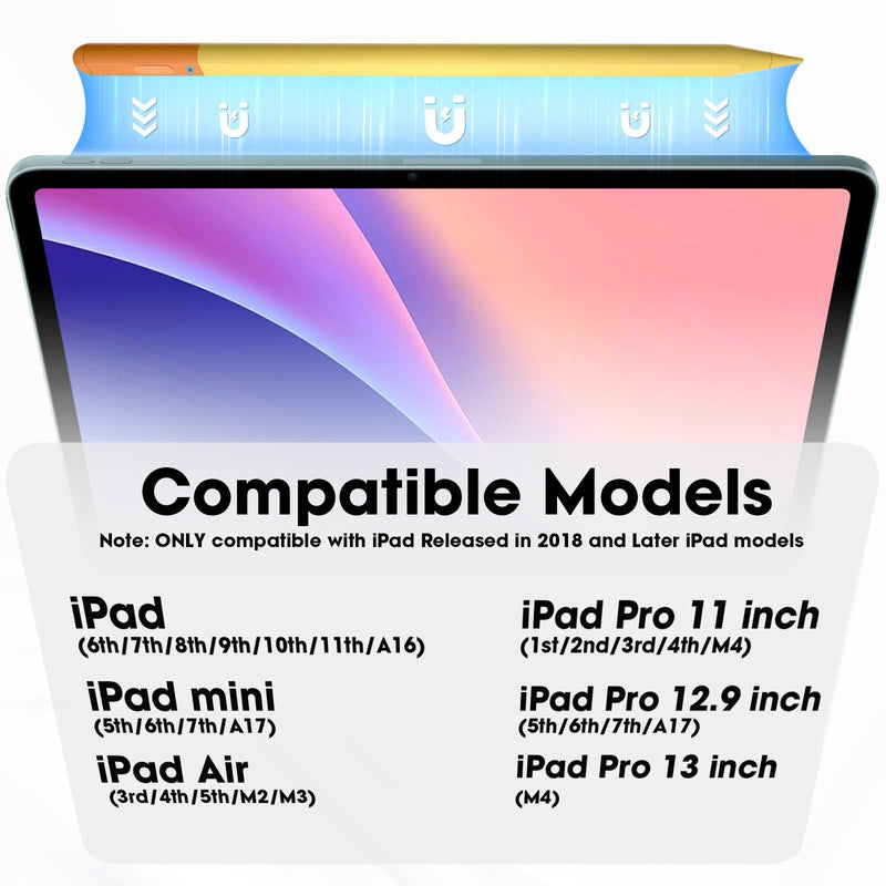 Stylus Pen for iPad 2018-2026, 15-Min Fast Charging with LED Battery Indicator, Palm Rejection, Tilt Sensitivity, Magnetic Pencil for iPad 6th-11th Gen, Air M4/M3/M2, Pro M5/M4, Mini 7/6/5, Yellow