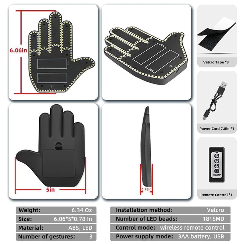 Middle Finger Car Light - Glogesture Hand Light for Car,Light Up Middle Finger for Cars Window, Led Hand Gesture with Remote,Road Rage Hand Led Sign, Fun Truck Accessories B